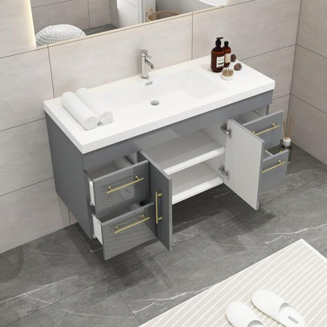 Elsa 48" Wall Mounted Bathroom Vanity with Reinforced Acrylic Sink