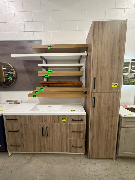 [CLEARANCE] 60" GC Collection Palomino Vanity [BASE ONLY] with 18" Linen Cabinet