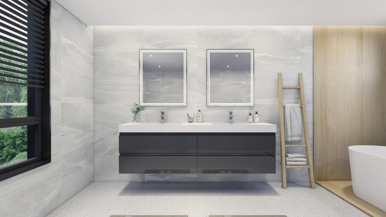 Fortune 84" Wall Mounted Bathroom Vanity with Reinforced Acrylic Integrated Sink Top