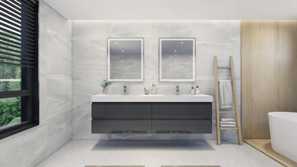 Fortune 84" Wall Mounted Bathroom Vanity with Reinforced Acrylic Integrated Sink Top