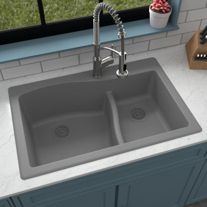 Lithoscape 32" Quartz Composite Top Mount Double Basin Kitchen Sink