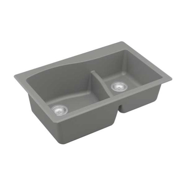 Lithoscape 32" Quartz Composite Top Mount Double Basin Kitchen Sink