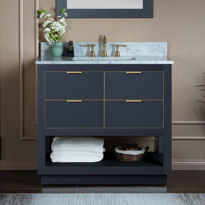 Venice 36" Freestanding Bathroom Vanity with Natural Carrara Marble Top