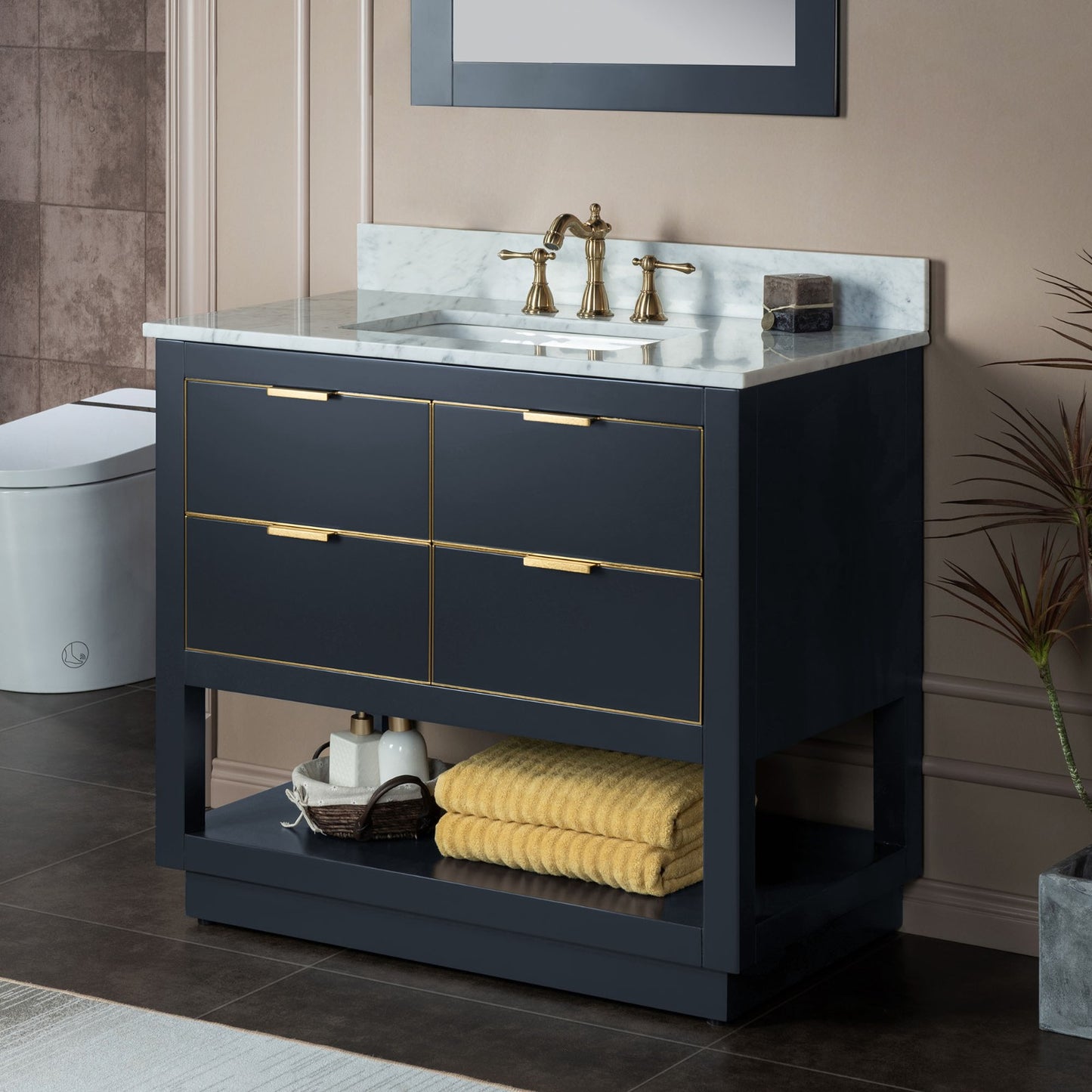 Venice 36" Freestanding Bathroom Vanity with Natural Carrara Marble Top