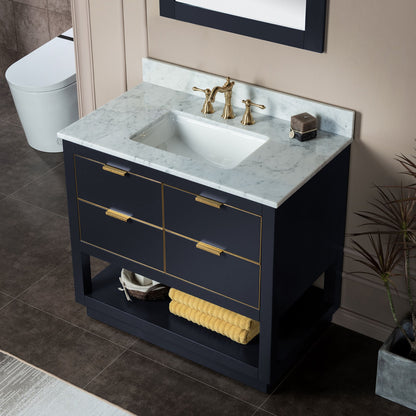 Venice 36" Freestanding Bathroom Vanity with Natural Carrara Marble Top