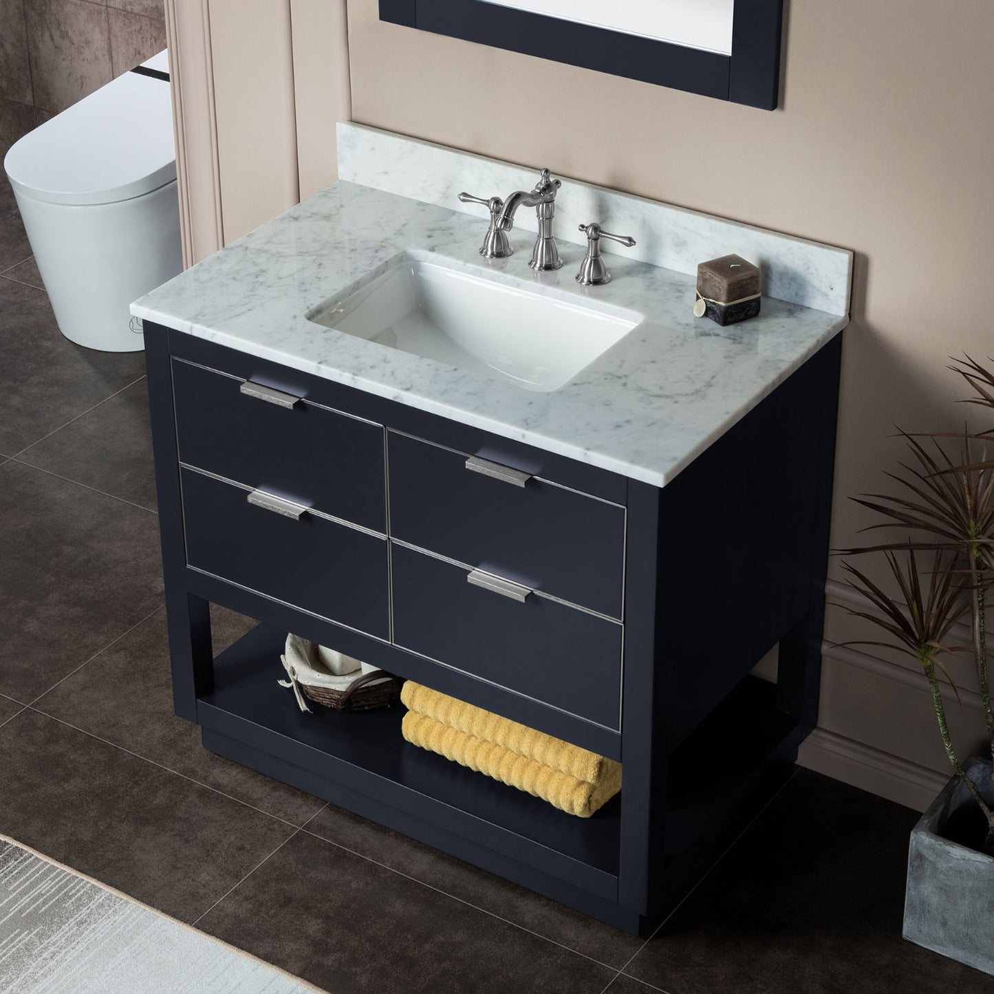 Venice 42" Freestanding Bathroom Vanity with Natural Carrara Marble Top