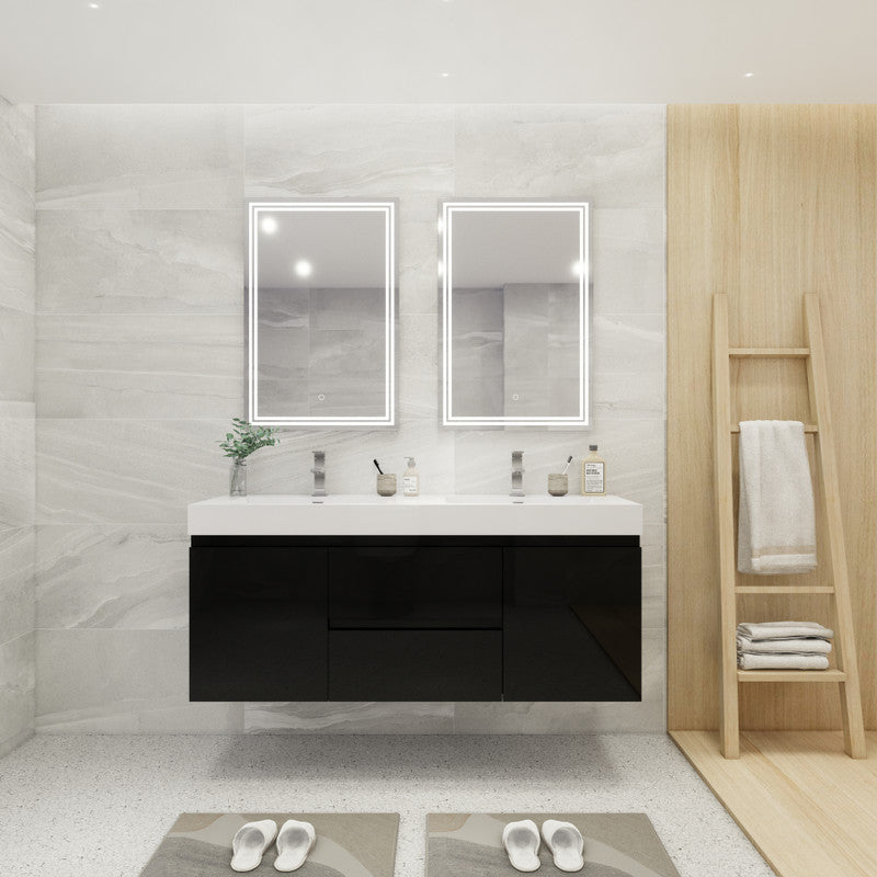 Fortune 60" Wall Mounted Bathroom Vanity with Reinforced Acrylic Integrated Sink Top
