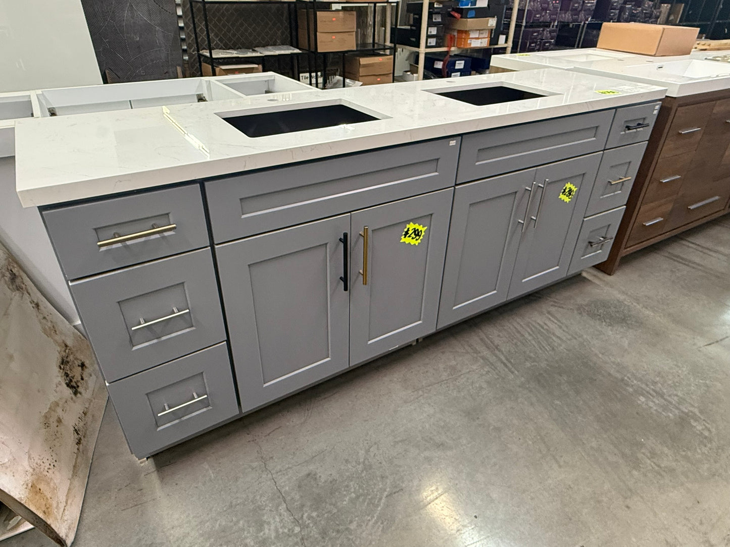 [CLEARANCE] 84" Light Grey Shaker Vanity with 6 Drawers [BASE ONLY]