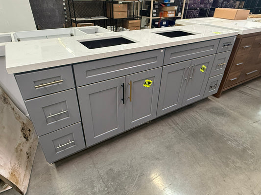[CLEARANCE] 84" Light Grey Shaker Vanity with 6 Drawers [BASE ONLY]