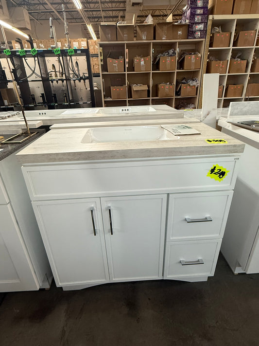 [CLEARANCE] 36" White Shaker Vanity with 2 Drawers [BASE ONLY]