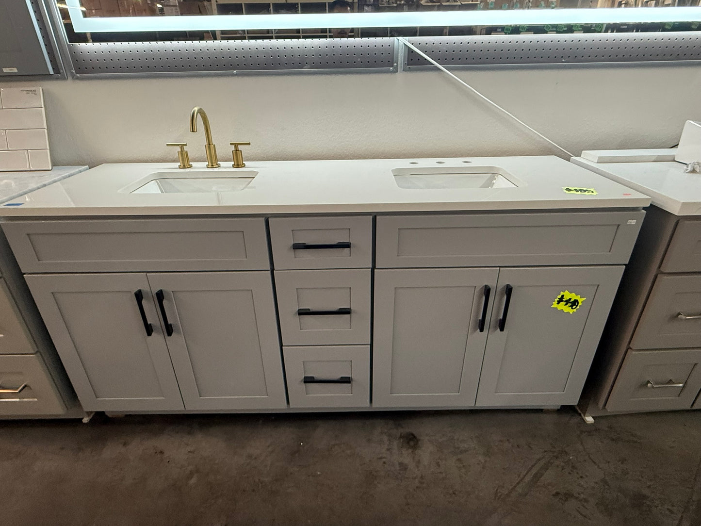 [CLEARANCE] 72" Grey Double Shaker Vanity with 3 Drawers [BASE ONLY]