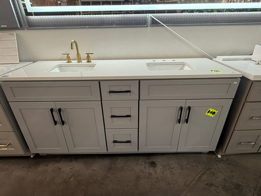 [CLEARANCE] 72" Grey Double Shaker Vanity with 3 Drawers [BASE ONLY]