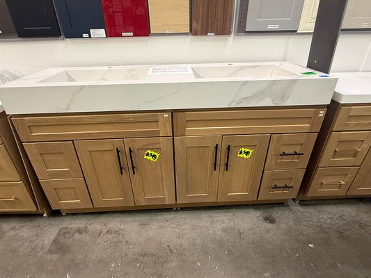[CLEARANCE] 72" Elegant Oak Double Shaker Vanity with 4 Drawers [BASE ONLY]