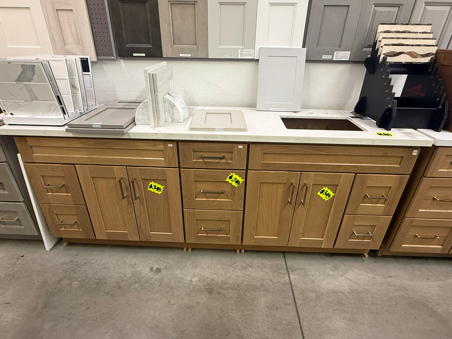 [CLEARANCE] 84" White Oak Double Shaker Vanity with 7 Drawers [BASE ONLY]