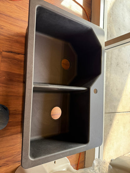 [CLEARANCE] Glacier Bay Dual Mount Granite 33 in. 1-Hole Double Bowl Kitchen Sink in Metallic Black