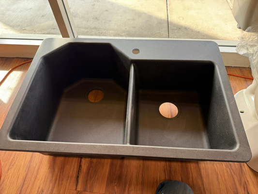 [CLEARANCE] Glacier Bay Dual Mount Granite 33 in. 1-Hole Double Bowl Kitchen Sink in Metallic Black