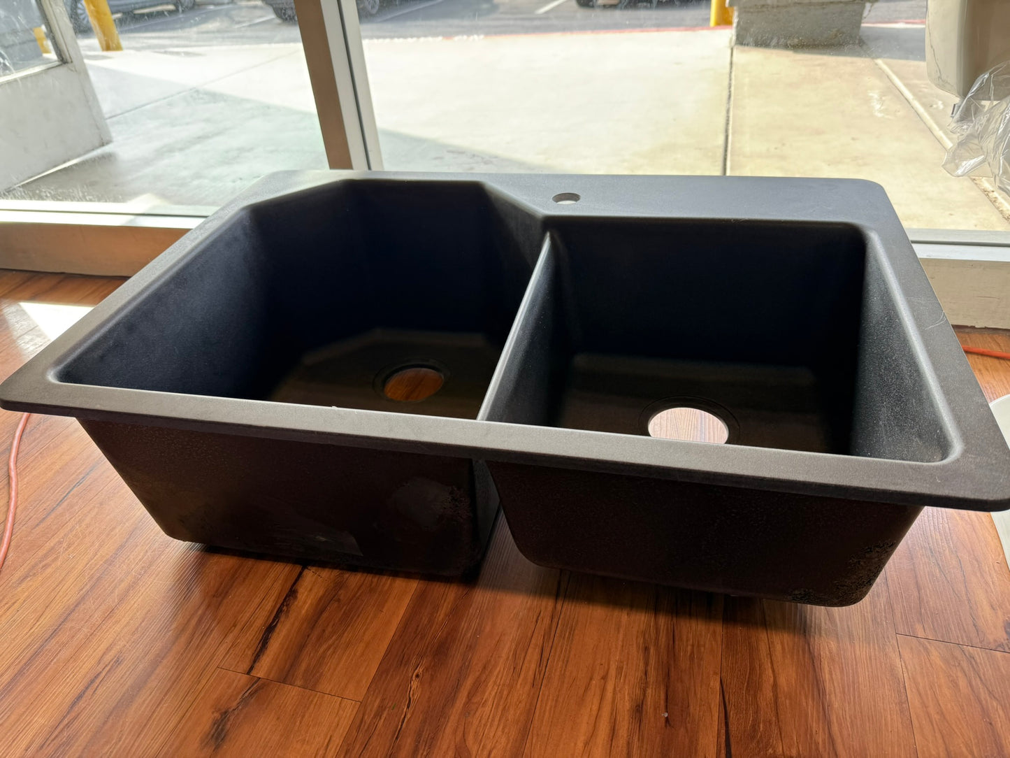 [CLEARANCE] Glacier Bay Dual Mount Granite 33 in. 1-Hole Double Bowl Kitchen Sink in Metallic Black