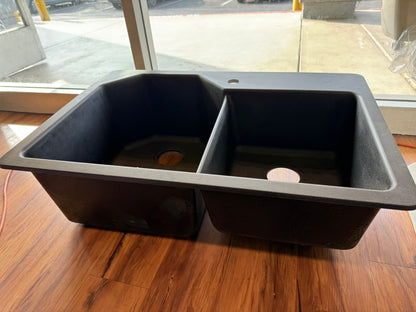 [CLEARANCE] Glacier Bay Dual Mount Granite 33 in. 1-Hole Double Bowl Kitchen Sink in Metallic Black