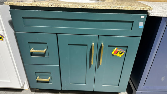 [CLEARANCE] 36" Forest Green Shaker Vanity Drawer Left [BASE ONLY]