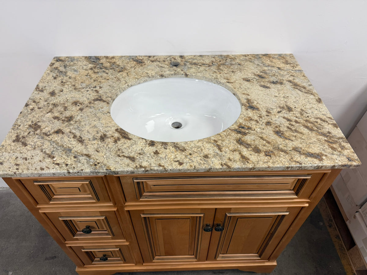 [CLEARANCE] 36 Inch Venetian Gold Granite Vanity Countertop with Oval Sink, New in Box