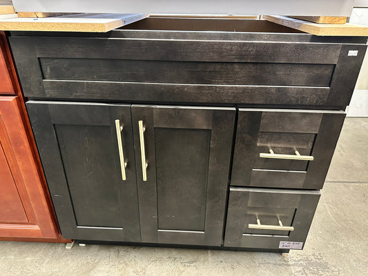 [CLEARANCE]  Smoke Metallic 36” Vanity – Drawer Right – Solid Wood [BASE ONLY]