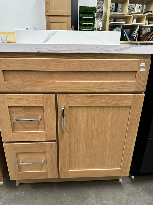 [CLEARANCE] 30" Oak Shaker Solid Wood Vanity Cabinet [BASE ONLY] – Floor Sample Deal!