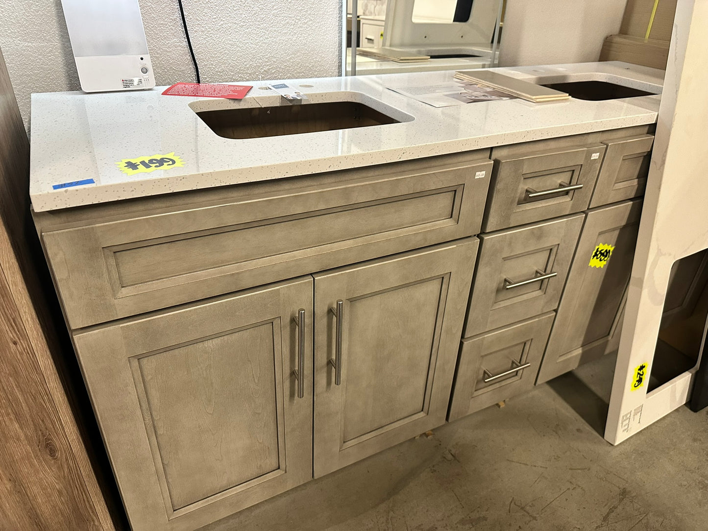 [CLEARANCE] 72" Ash brown Double Shaker Vanity with 3 Drawers [BASE ONLY]