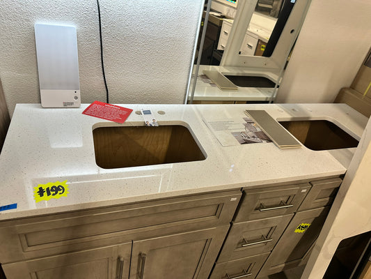 [CLEARANCE] 72" Double Sink Off White Dotted Quartz Vanity Top