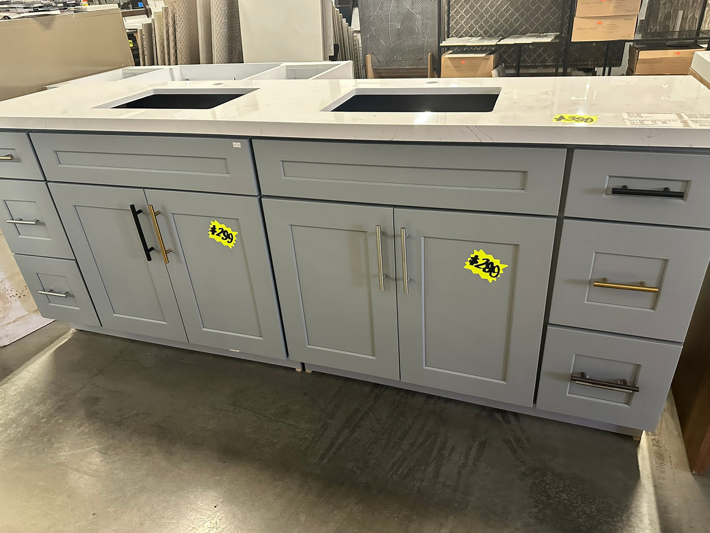[CLEARANCE] 72" Light Grey Double Shaker Vanity with 6 Drawers [BASE ONLY]