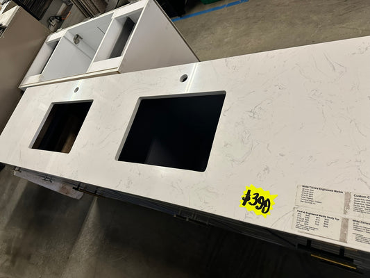 [CLEARANCE] 84" Double Sink White Carrara Engineered Marble Vanity Top