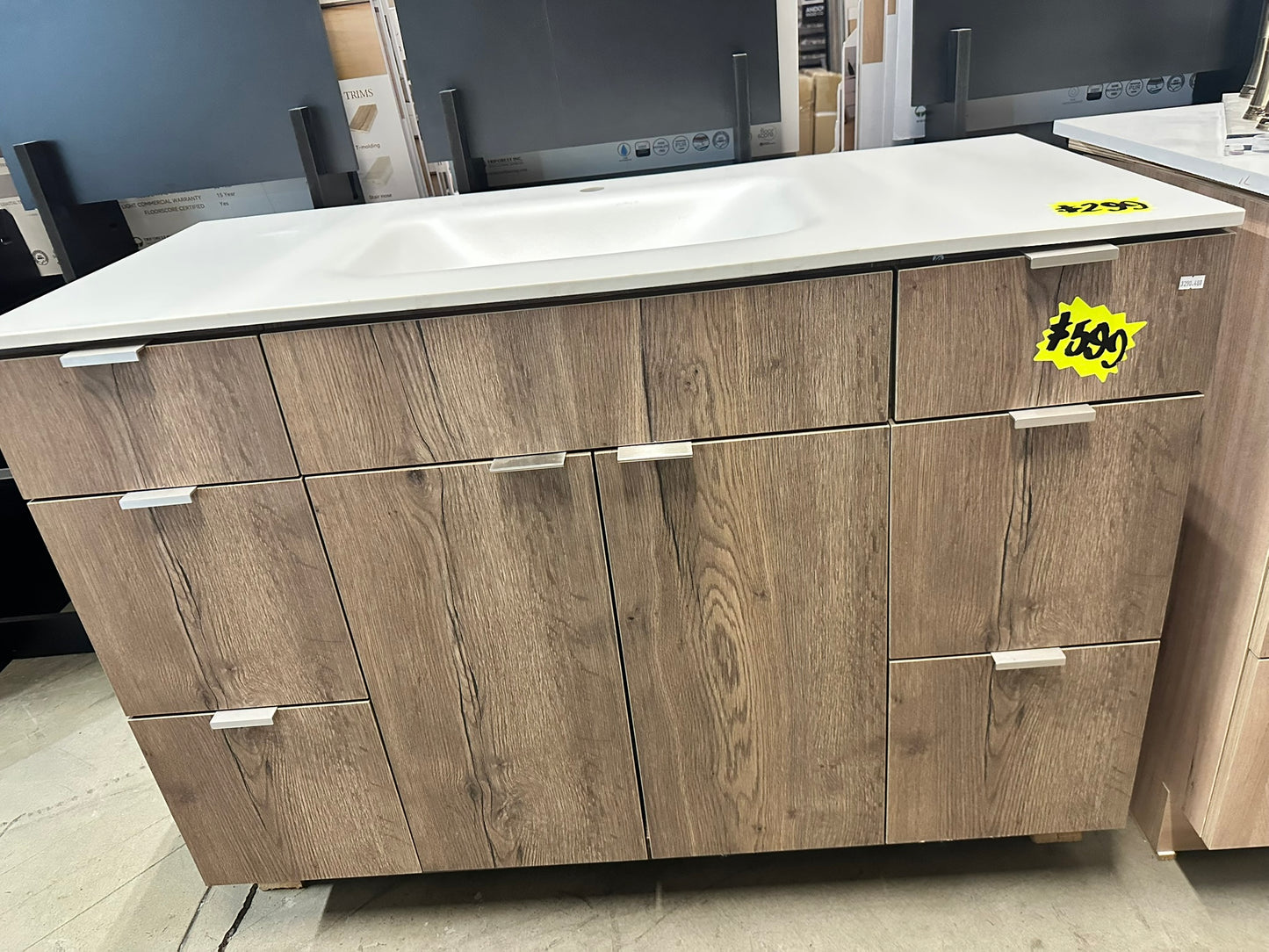 [CLEARANCE] 48" European Brown Oak Vanity with 6 Drawers [BASE ONLY]