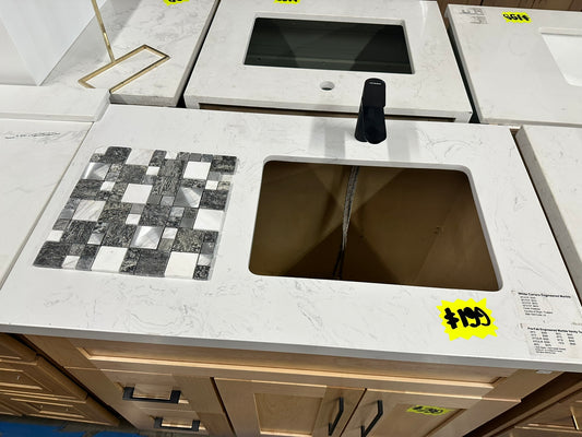 [CLEARANCE] 42" Right Sink White Carrara Engineered Marble Vanity Top