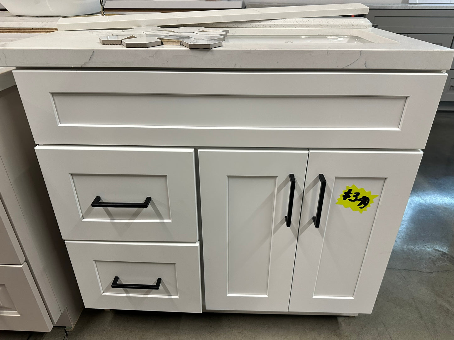 [CLEARANCE] 36" White Shaker Vanity with 2 Drawers [BASE ONLY]