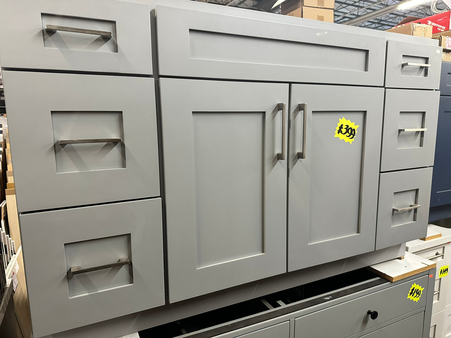[CLEARANCE] 48" Light Grey Shaker Vanity with 6 Drawers [BASE ONLY]