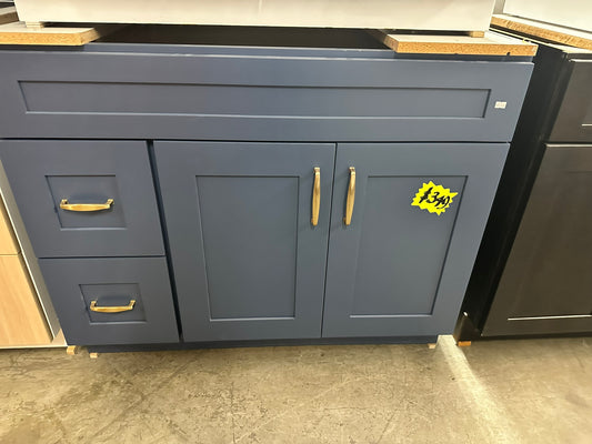 [CLEARANCE] 42" Blue Shaker Vanity with Left Drawers [BASE ONLY]