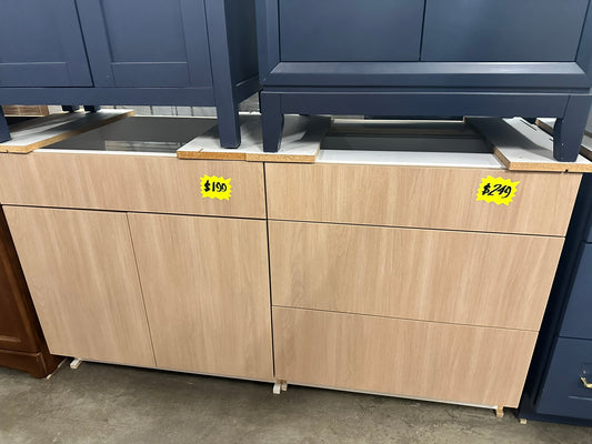 [CLEARANCE] 60" European White Oak Double Vanity with 3 Drawers [BASE ONLY]