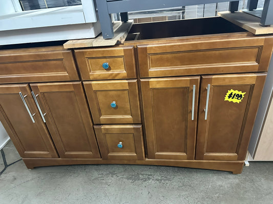 [CLEARANCE] 60" Chocolate Glazed Double Shaker Vanity with 3 Drawers [BASE ONLY]