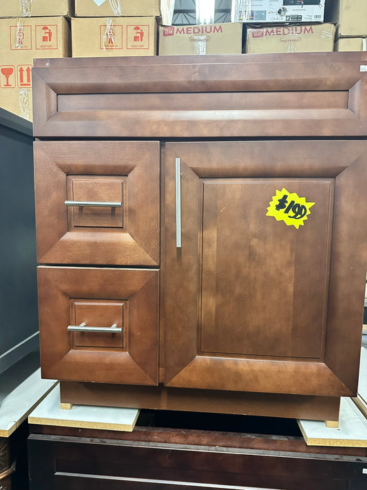 [CLEARANCE] 30" Walnut Shaker Vanity Drawer Left [BASE ONLY]