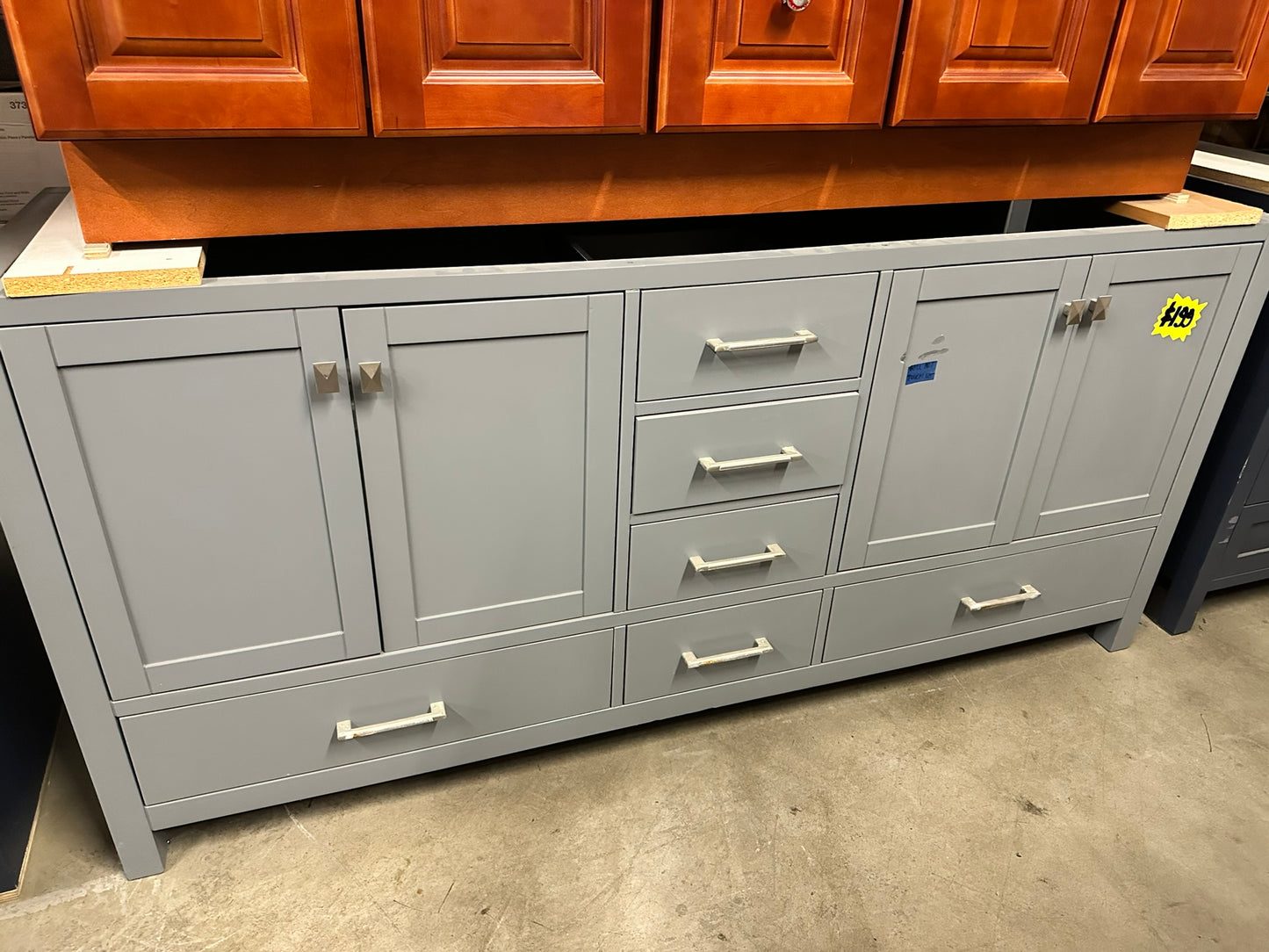 [CLEARANCE] 72" Light Grey Shaker Vanity with 4 Small and 2 Large Drawers [BASE ONLY]