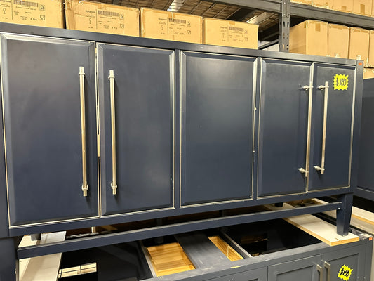 [CLEARANCE] 60" Mason Freestanding Bathroom Vanity in Navy Blue with Gold Trim [BASE ONLY]