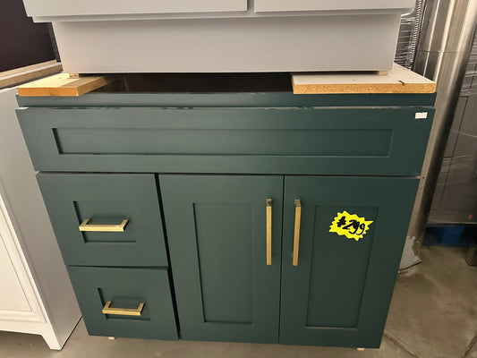 [CLEARANCE] 36" Forest Green Shaker Vanity Drawer Left [BASE ONLY]