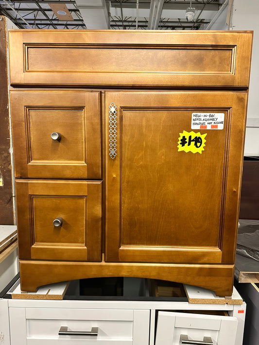 [CLEARANCE] 30" Honey Double Shaker Vanity with Left Drawers [BASE ONLY]