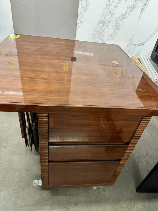 [CLEARANCE] 39" Brown Glass Table with 3 Drawers