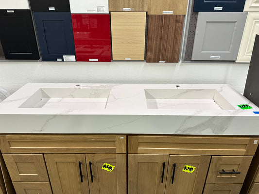 [CLEARANCE] 72"W x 21 7/8"D x 6"H Calacatta White Quartz Vanity Top