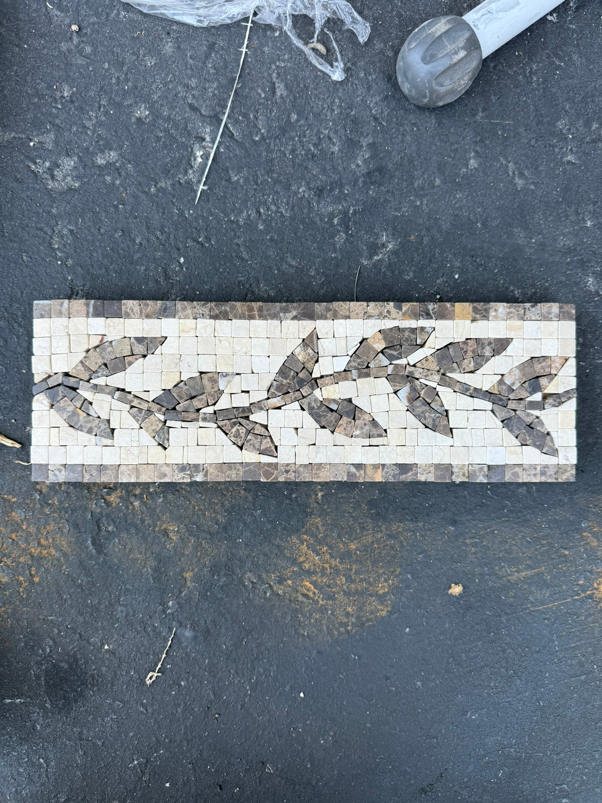 [CLEARANCE] Leaf Vine Marble Mosaic Border Tile, 4x12, Cream and Brown