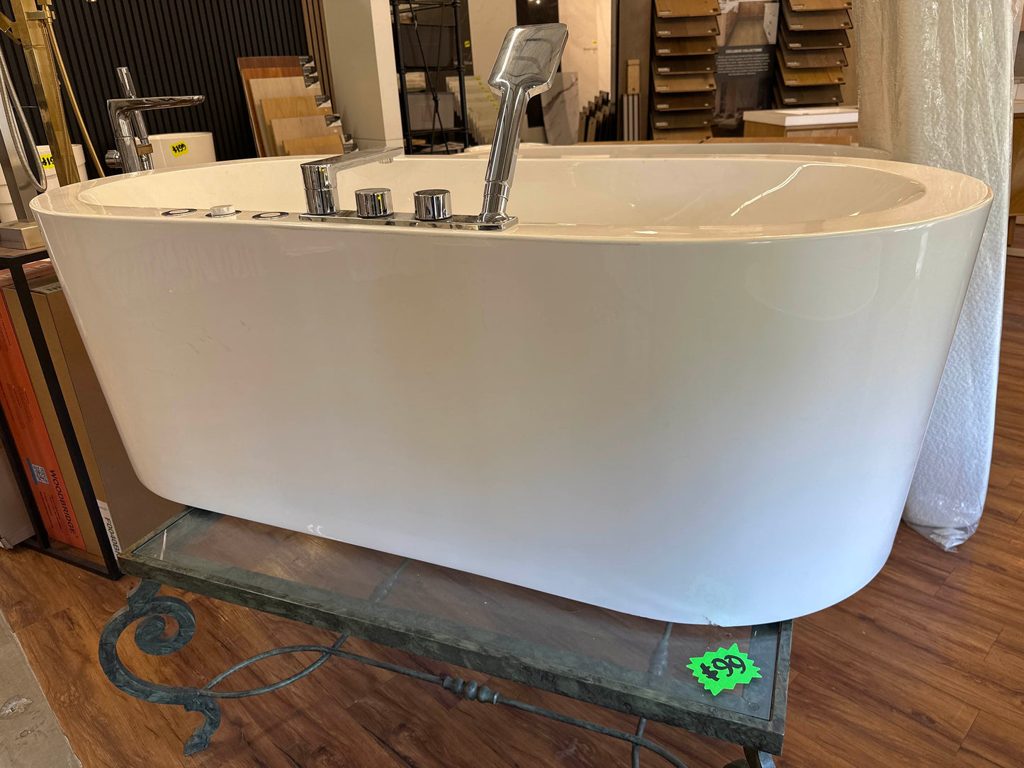 [CLEARANCE] WOODBRIDGE 66-1/2" x 31-7/8" Whirlpool Water Jetted and Air Bubble Freestanding Heated Soaking Combination Bathtub with Tub Filler, BJ200+F0041CH