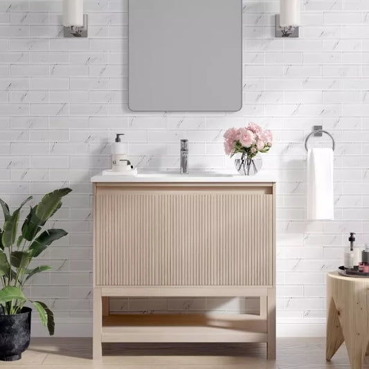 Rina 36" Freestanding Bathroom Vanity with Porcelain Integrated Sink Top