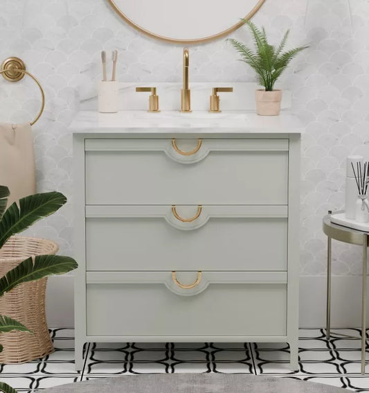 Suki 30" Freestanding Bathroom Vanity with Pure White Quartz Top and Vitreous China Undermount Sink
