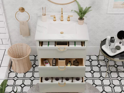 Suki 30" Freestanding Bathroom Vanity with Pure White Quartz Top and Vitreous China Undermount Sink