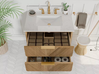 Elmstead 30" Freestanding Bathroom Vanity with Pure White Quartz Top and Vitreous China Undermount Sink